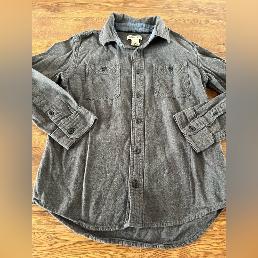 Boys Cherokee Grey Flannel Button Up Shirt M 8/10